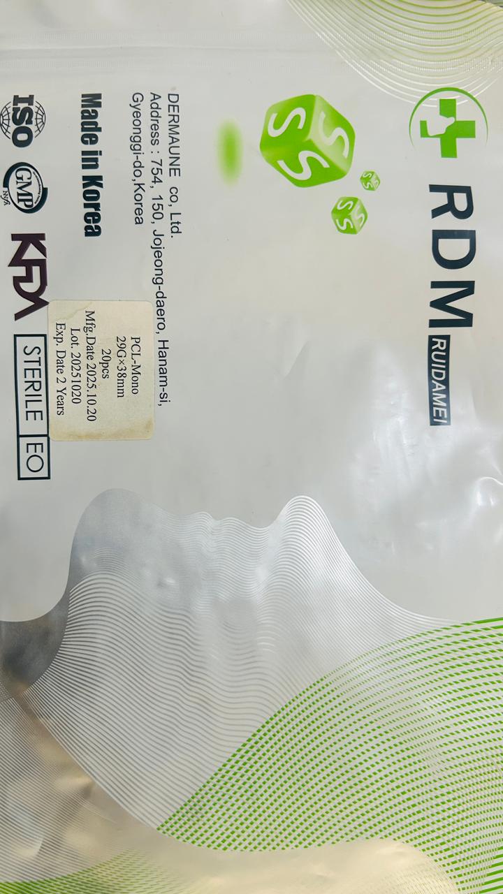 RUIDAMEI (RDM) PCL Mono Threads (29G x 38mm) – Advanced Korean Collagen Regeneration & Skin Tightening (Pack of 20)